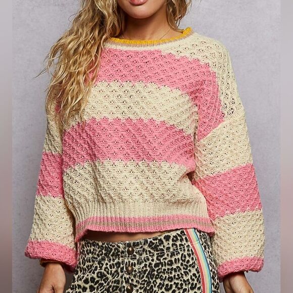 POL Pink and Cream Striped Textured Sweater sz Small - Picture 6 of 6